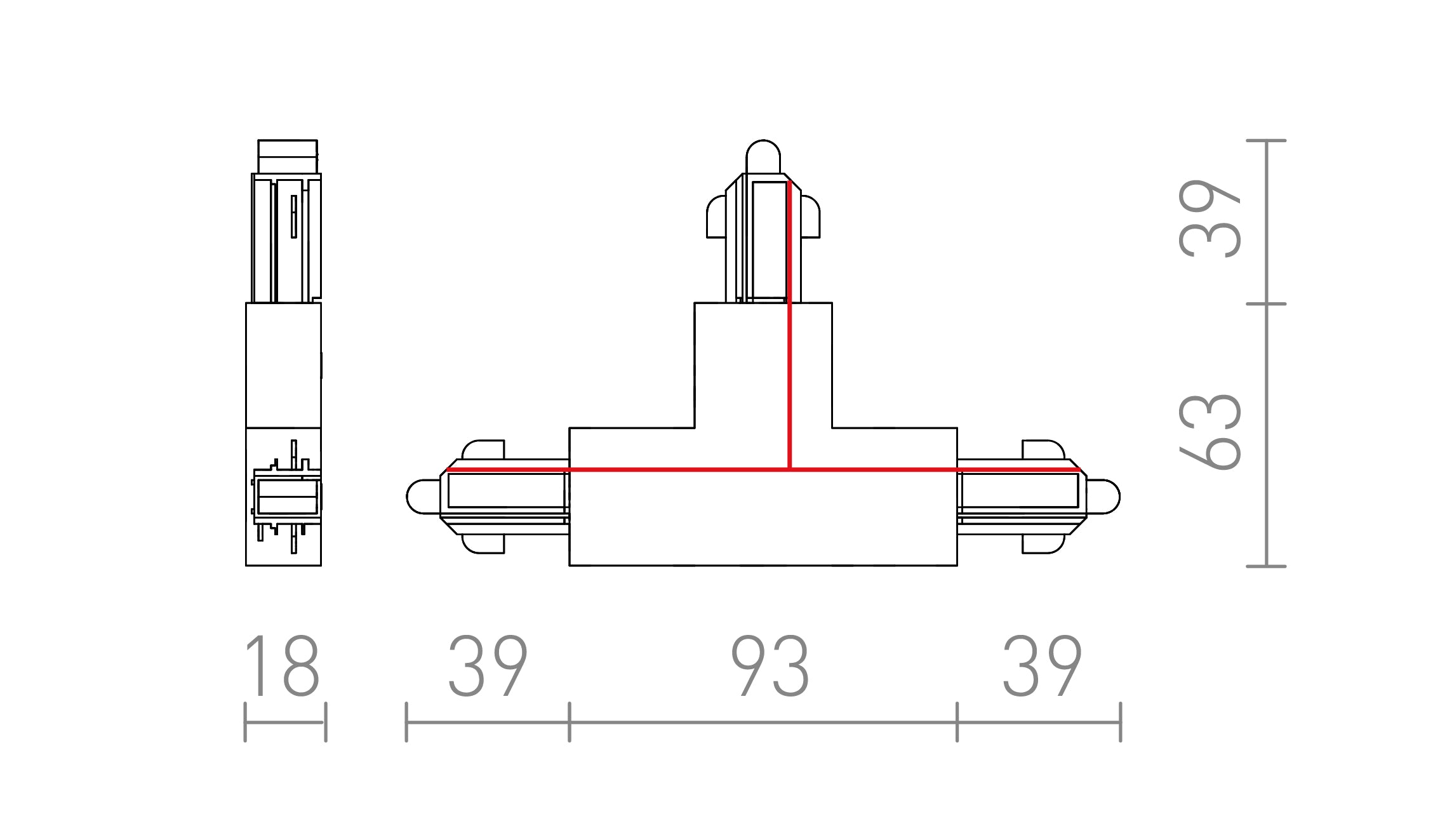 T-CONNECTOR FOR 1-CIRCUIT TRACK (POLARITY LEFT) - Product sketch