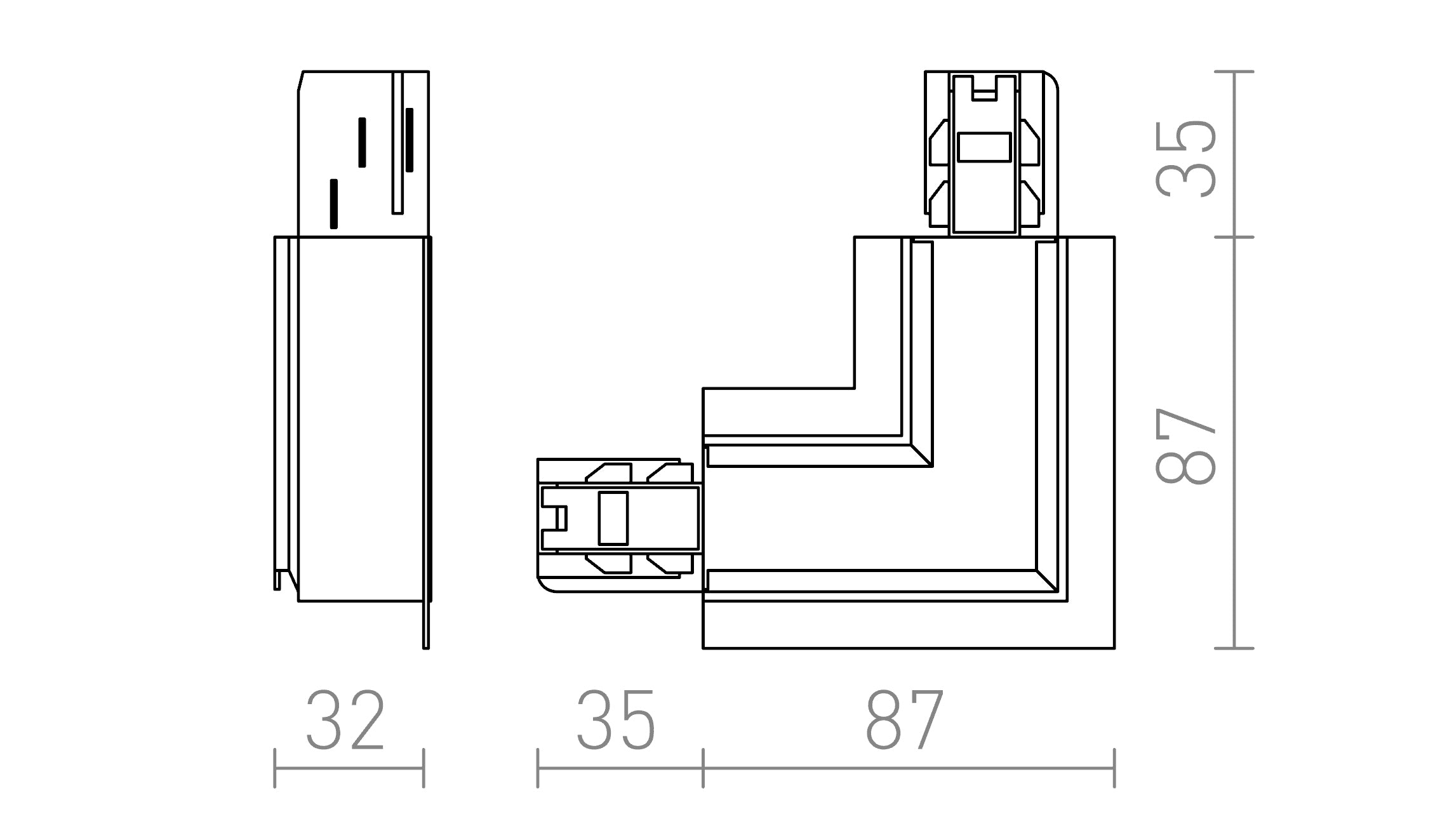EUTRAC L-CONNECTOR FOR RECESSED TRACKS (INNER POLARITY) - Product sketch