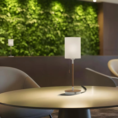 RENDL table lamp KEITH/RON 15/20 table with USB  Polycotton white/beech 230V LED E27 15W R14036 2