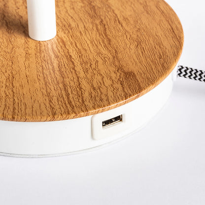 RENDL table lamp KEITH/AMBITUS 30 table with USB  Polycotton white/beech 230V LED E27 15W R14039 3